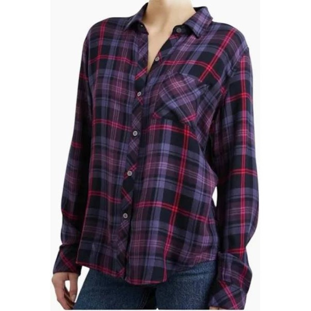 RAILS Hunter Flannel Button-down Shirt in Coal Gray‎ and Rose Plaid SZ Med